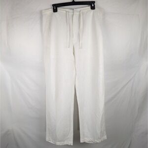 Vintage Cubavera Womens White Linen Blend Drawstring Waist Casual Pants Size L/G